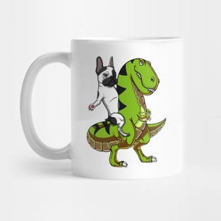 French Bulldog Riding T-Rex Dinosaur Mug